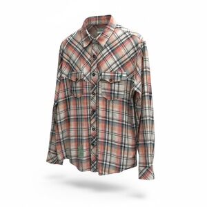 LRG Plaid Button Down Shirt Men's Large Salmon Grey.